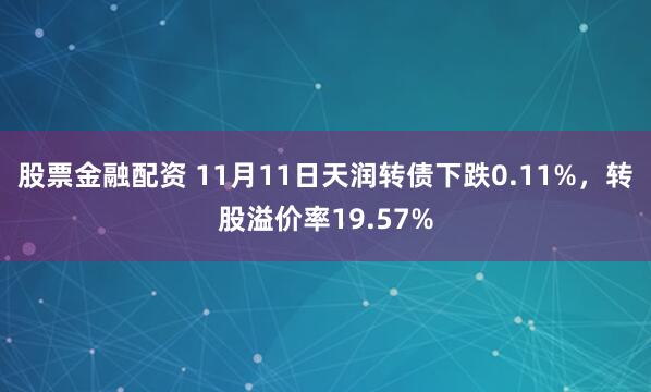 股票金融配资 11月11日天润转债下跌0.11%，转股溢价率19.57%